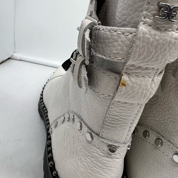 Sam Edelman Boots Womens 8.5 Jennifer Combat White Studded Leather - Picture 8 of 11
